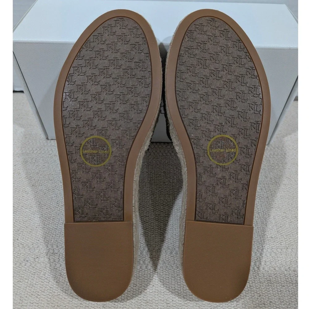 Lauren Ralph Lauren Polly Logo 2 Espadrille Slide Sandals Natural Black 7B NIB